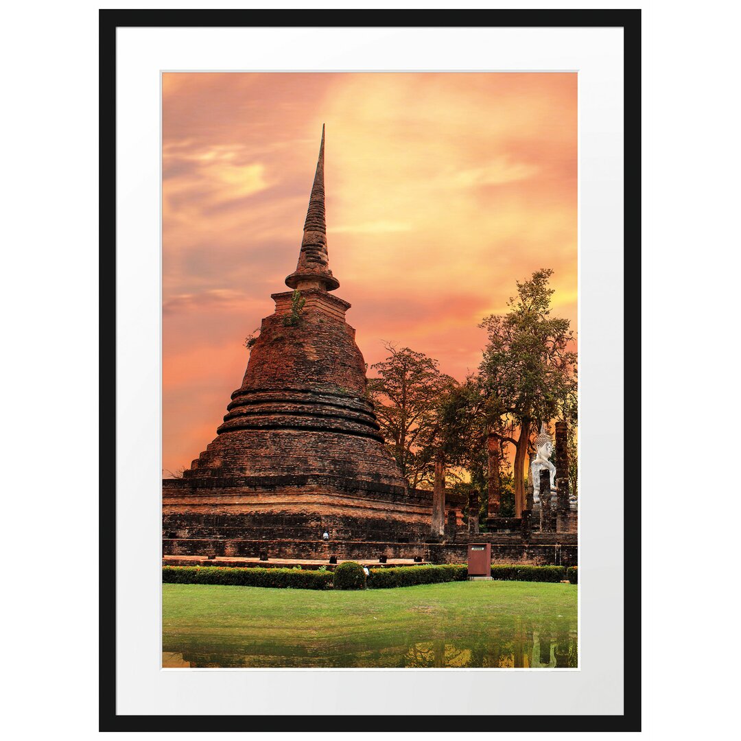 Gerahmtes Poster Buddha Tempel im Sonnenuntergang