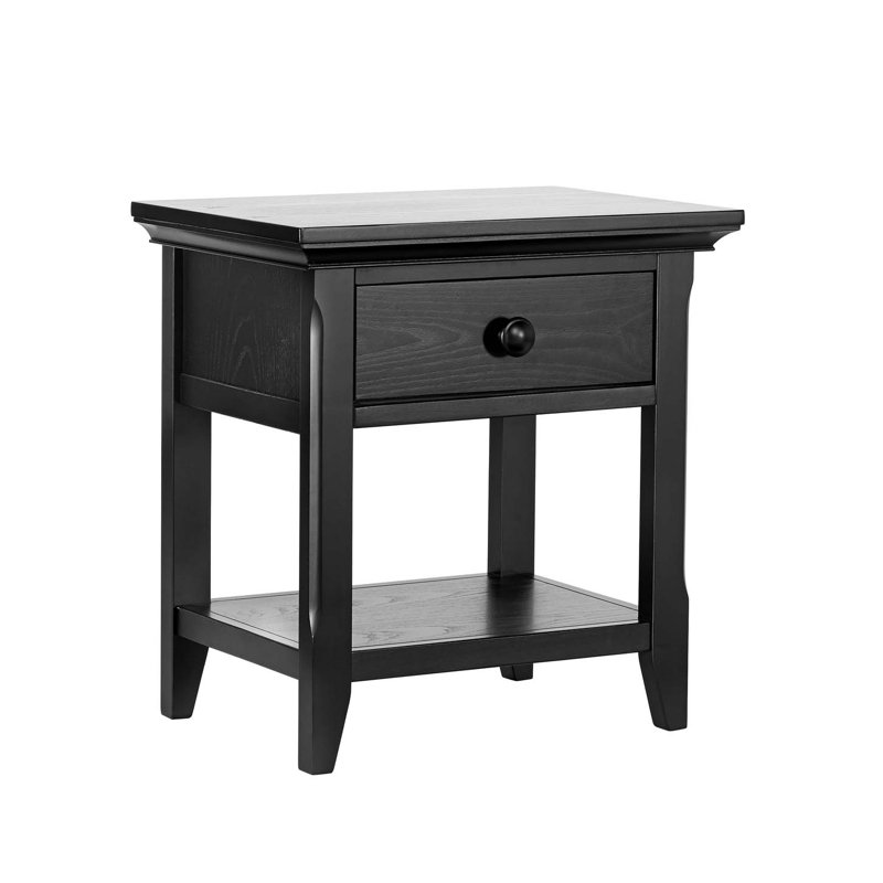 Bedroom Mid Century Modern Nightstand Bed Side Table Solid Wood Nightstand Night Side Table, Black