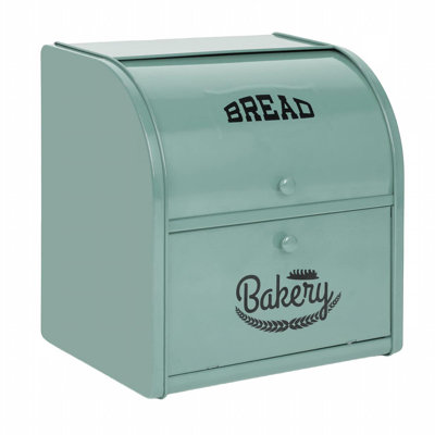 Stainless Steel Bread Box, 2 Layer Roll Top Bread Boxes, Large Capacity Food Storage Container for Kitchen Counter, Metal Bread Bin, Bread Holder(Green)