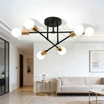 Plafonnier, luminaire suspendu industriel moderne à 6 lumières avec bras réglables, plafonnier semi-encastré pour la salle à manger, la cuisine, le salon et la chambre à coucher, base E26
