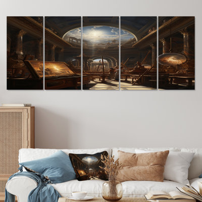 Divine lumière de la sagesse, bibliothèque ancienne, ensemble d'art mural mural 5 pièces