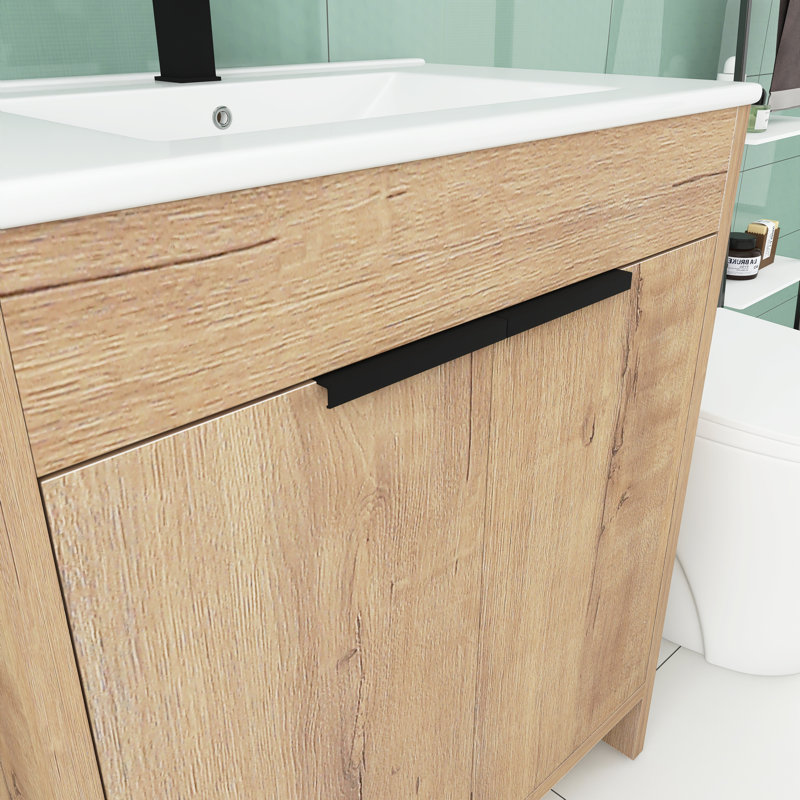 30'' Single Bathroom Vanity with Ceramic Top, Imitative Oak