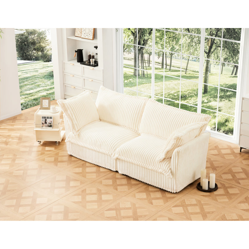 3 canapé en velours côtelé - assise profonde, confortable, coussin rembourré, housse amovible, couleur crème moderne