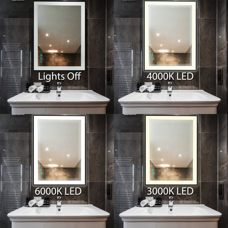 Miroir de salle de bain mural noir rétroéclairé à DEL, 36 po x 25 po, Rectangle