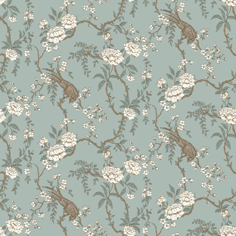 Lady Charlotte Birdsong 10' L x 24" W Wallpaper Roll, Blue, PVC, Self-adhesive