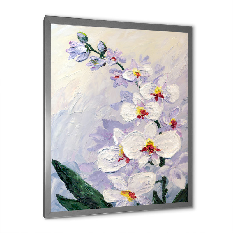 Fleur d'orchidée blanche moderne - peinture, H 12 po x l 8 po x P 1 po, Cadre photo argenté