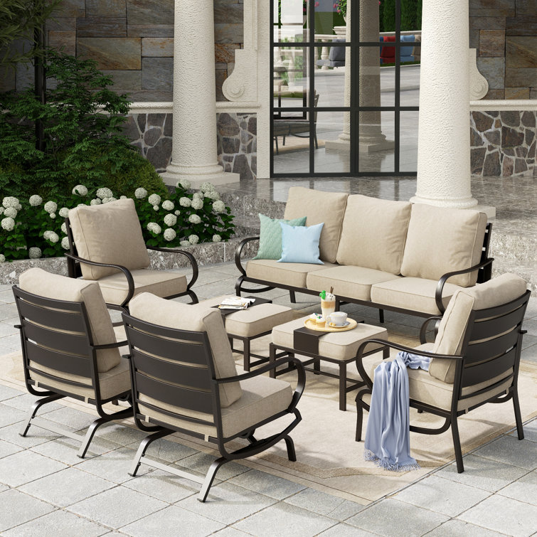 Tapasi 9 - Person Patio Conversation Set with Rocking Lounge Chairs & Optional Firepit Table