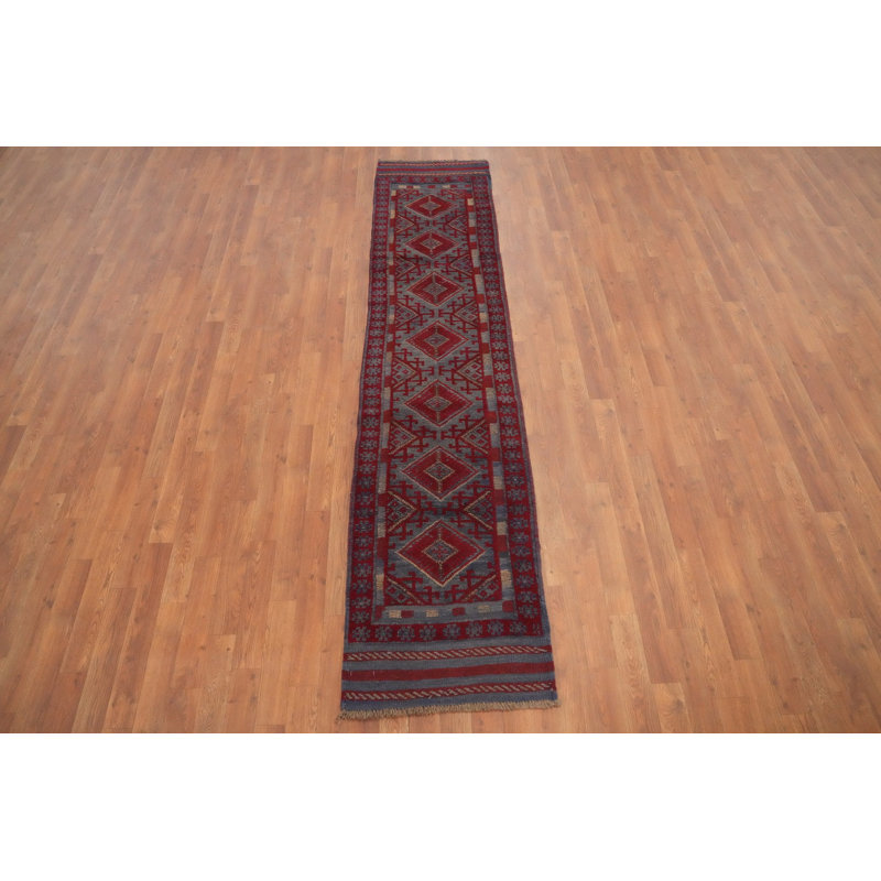 Tapis de couloir traditionnel afghan à motif géométrique 2x9