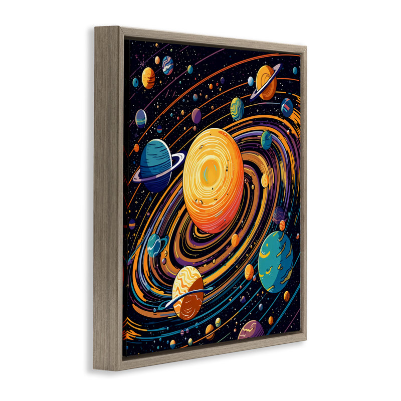 Planet Illustration Spiral Floating Frame, design by Creative Studio, 18" H x 18" W, Montalcino Elm Floater Frame