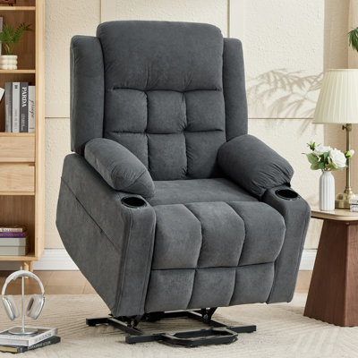Power Lift Recliner Chair for Elderly Adults with Massage and Heat, Fabric Electric Recliner Sofa with Side Pocket, Two Cup Holders for Living Room L9912 (Dark Grey)