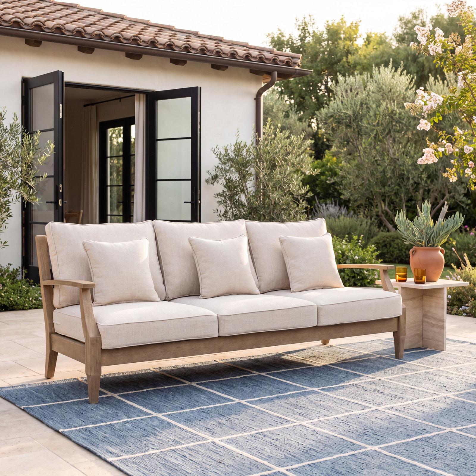 Samya 82" Eucalyptus Patio Sofa, Natural/Beige