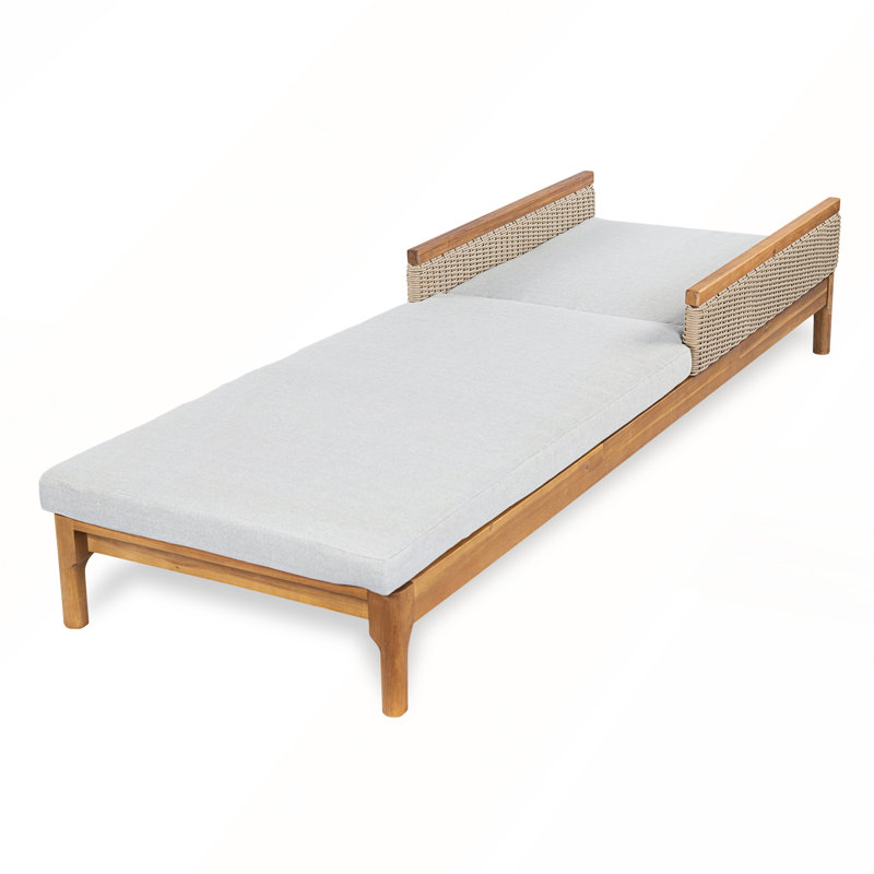 Solid Acacia Wood Sun Lounger with Cushions, Light Grey