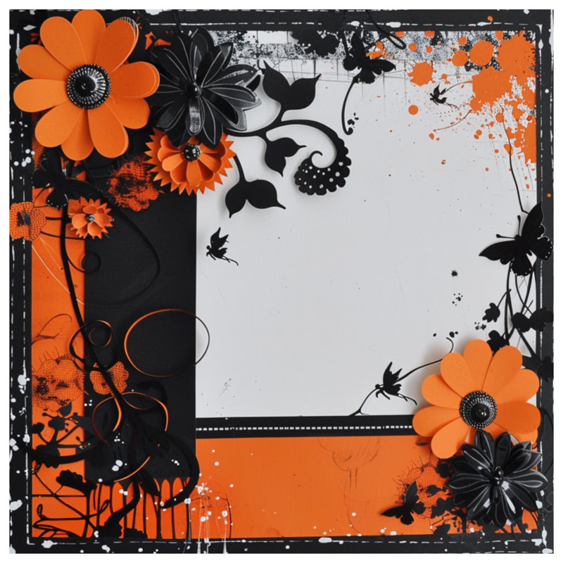 Couvre-lit matelassé orange et noir à motif floral orange, Très grand lit