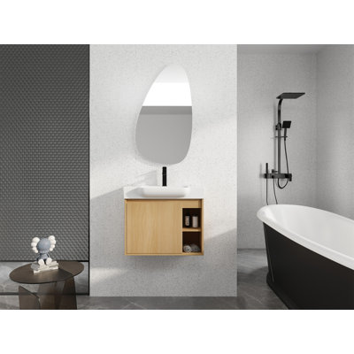 28'' Wall-Mounted Bathroom Vanity With White Ceramic Sink & Soft-Close Door