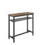 Ensemble de table haute de bar brun rustique et 2 tabourets. En fer. Structure robuste et stable. Pieds antidérapants. Tabourets pliables pour gagner de la place. Métal effet bois tendance.