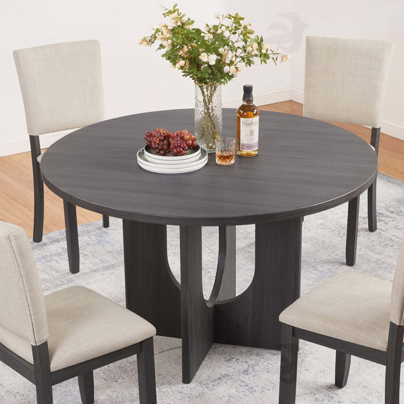 Modern Round Dining Table For 4, Farmhouse 47.3 Inch Round Dining Table For Kitchen, Dining Room, Living Room, Antique Black
