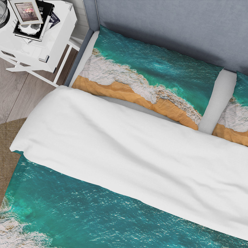 Turquoise Waves Breaking At Orange Sunny Beach - Ensemble de housse de couette nautique - Microfibre de polyester