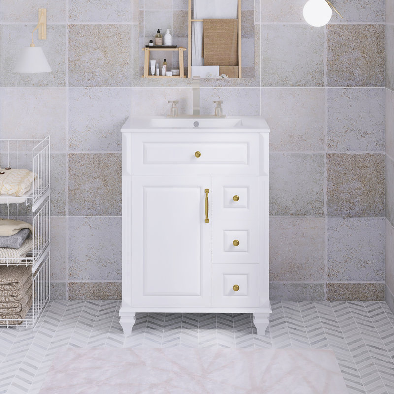 Ensemble de meuble-lavabo autoportant 24,4 po avec comptoir en céramique 24,4 po, White