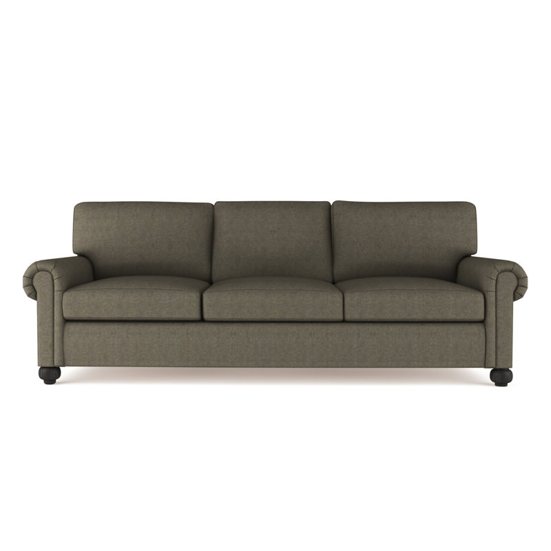 Leroy Rolled Panel-Arm Sofa with Bun Feet, 36" H x 84" W x 49" D, Plush Velvet Graphite, Weathered
