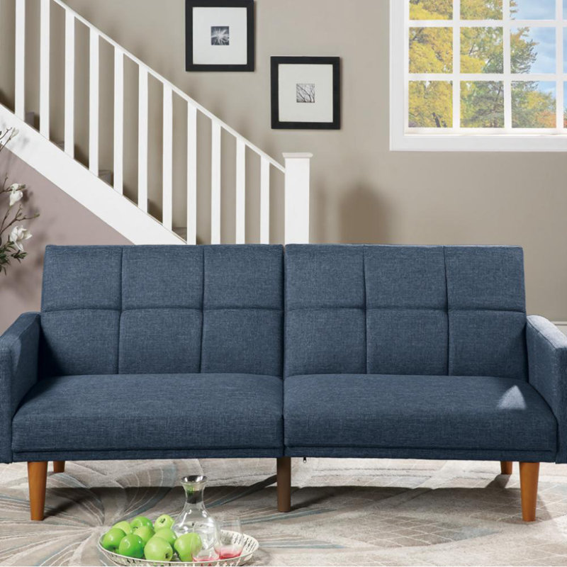 Lucreshia 79.53" W Square Arm Sofa, Linen Blend Navy