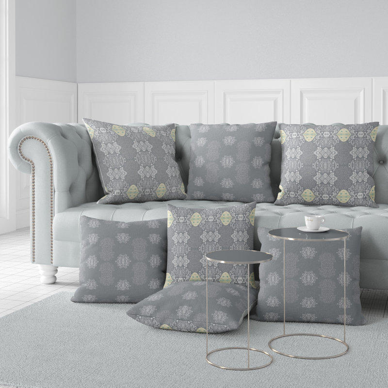 Elegant Twirls Abstract Reversible Throw Pillow, 16" x 16", Gray
