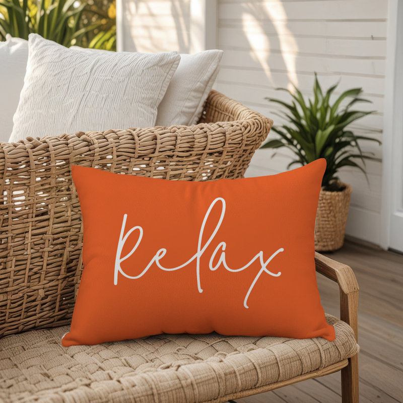 Relax Thin Outdoor Rectangular Pillow Cover & Insert, Orange/White