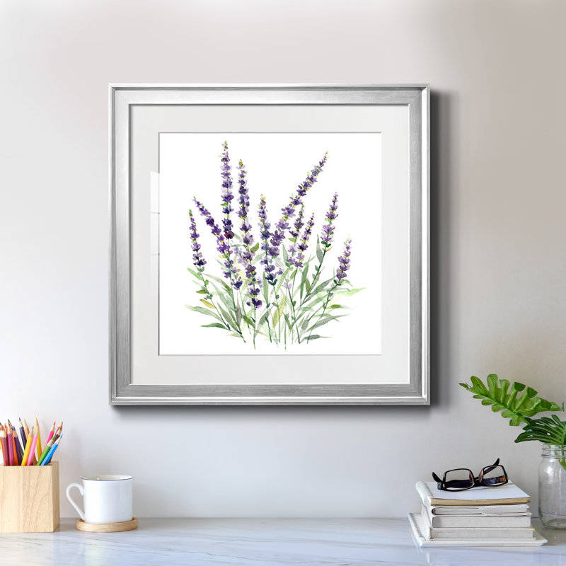 Lavande botanique I - peinture encadrée, H 22,5 po x l 22,5 po x P 1,5 po, Toile avec cadre argenté
