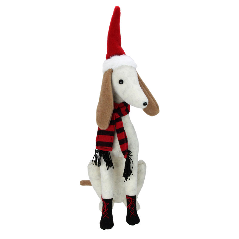 Décoration de Noël en forme de chapeau de lévrier assis blanc et gris 21,5 "