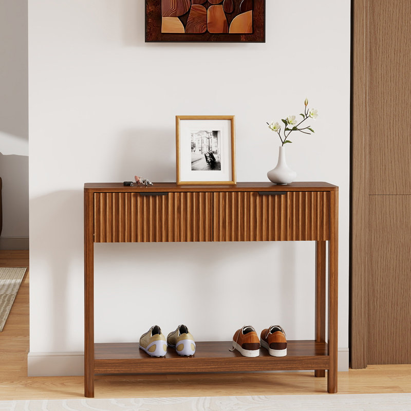 Console 39 po avec 2 tiroirs et tablette de rangement ouverte