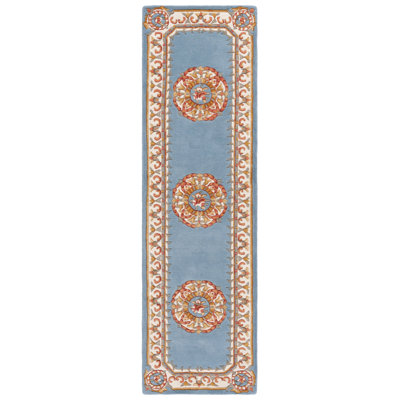 Addiline Hand Tufted Wool Cotton Floral Rug in Ivory/Light Blue