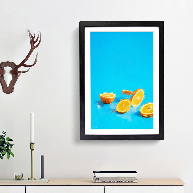 Falling Oranges - Picture Frame Graphic Art Print, 60cm H x 40cm W x 2cm D, Black