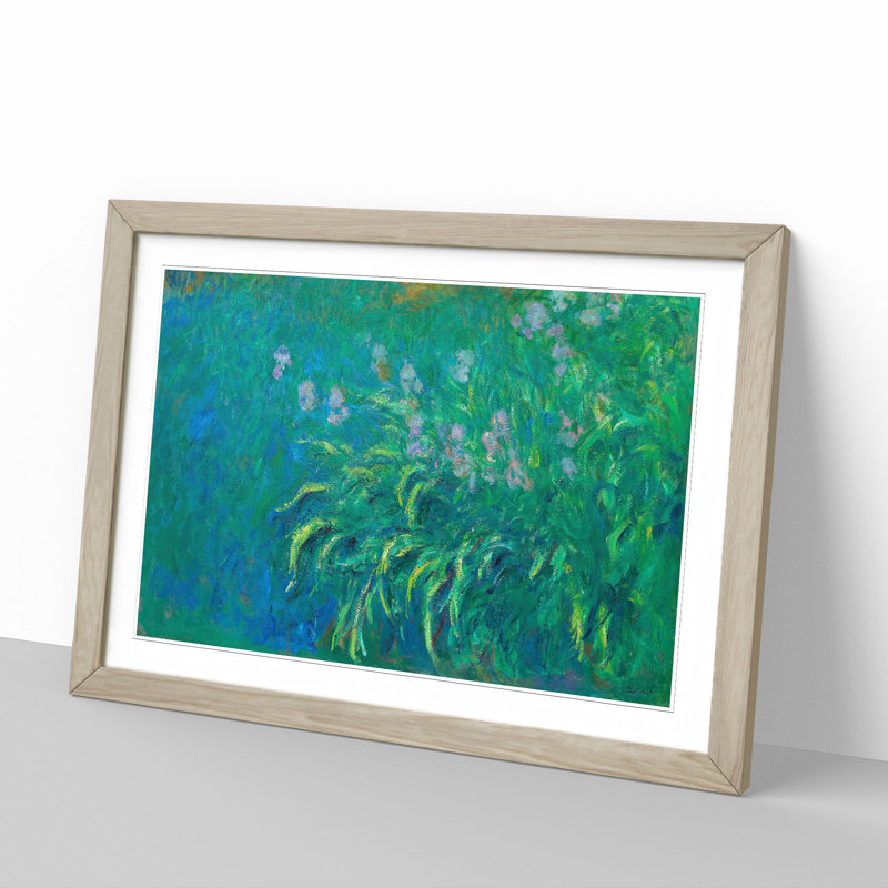 Irises by Claude Monet - Picture Frame Painting, 36cm H x 48cm W x 2cm D, Oak