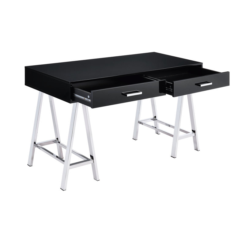 Élégant bureau avec deux options de rangement organisé et des compartiments rectangulaires en métal, Noir