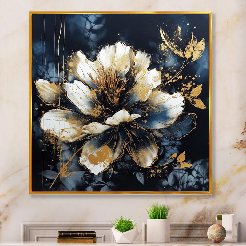 Fleur d'œillet Ruchie IV sur toile, H 16 po x l 16 po x P 1 po, Cadre flottant doré