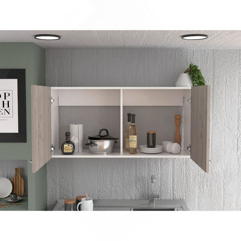 Armoire murale Napoles, deux tablettes, double porte - blanc / gris clair