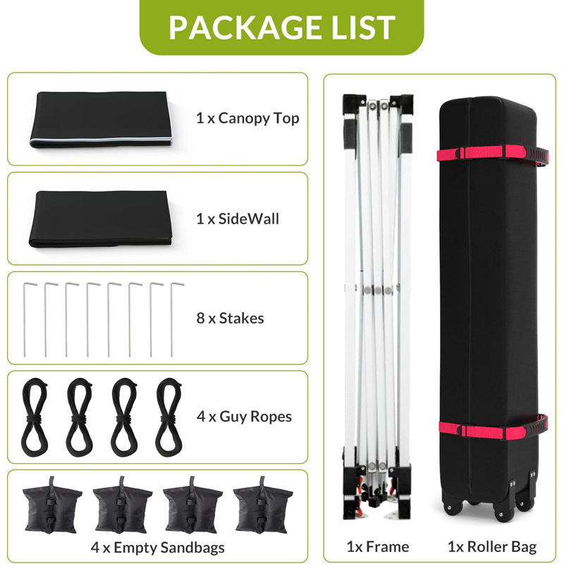 10' X 10‘ Pop Up Canopy With Sidewalls For Outdoor, Waterproof Portable Canopy With One Push Setup, Black