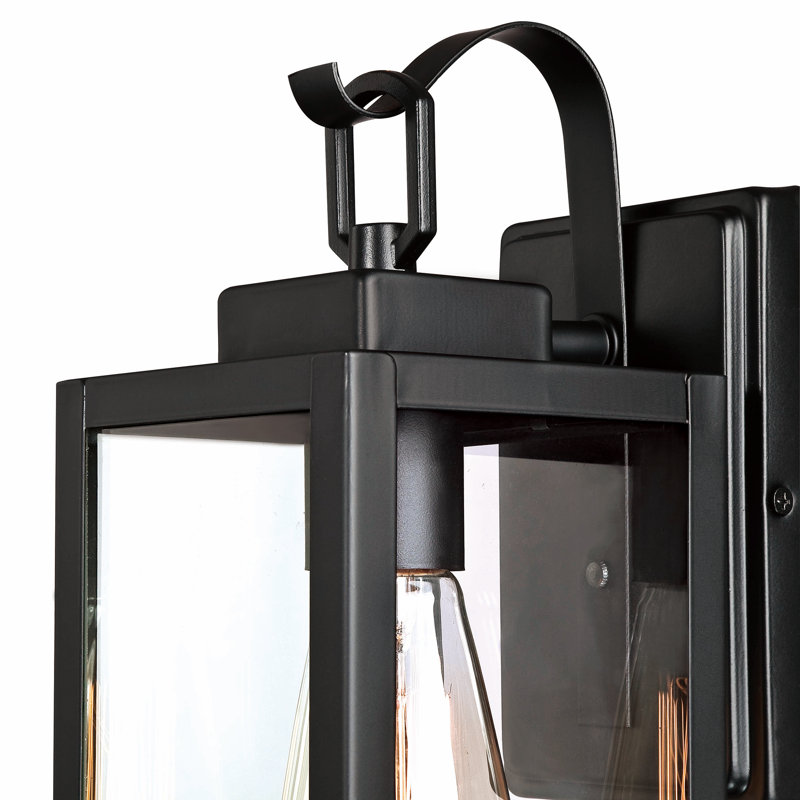 Schlesinger Outdoor Rectangular Clear Glass Shade Wall Light, 13.78" H x 5" W x 6.7" D, Matte Black
