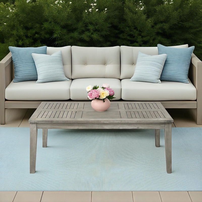 Ajuni 42" W Rectangular Powder-Coated Outdoor Coffee Table, Light Gray Wash