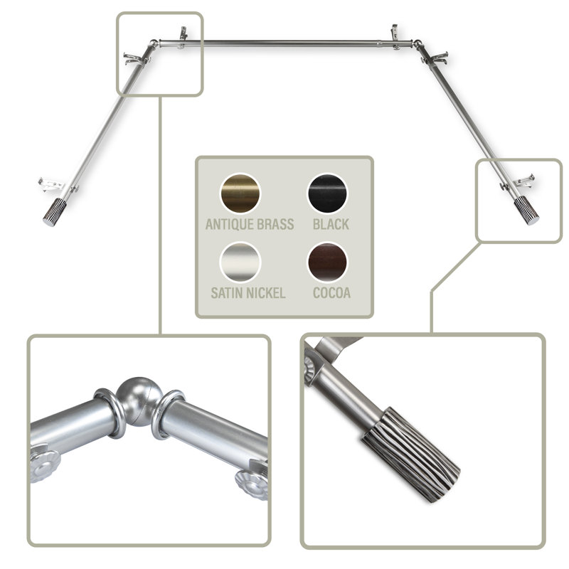 Heinrike Adjustable Bay Window Single Curtain Rod, Satin Nickel