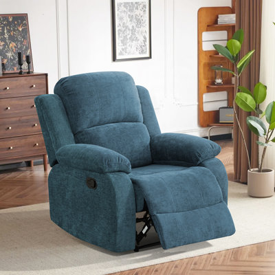 Light Blue Fluffy Fabric Manual Recliner Chair - Multi-Position Single Sofa With Ergonomic Lumbar Support, Durable Breathable Upholstery For Living Room & Bedroom