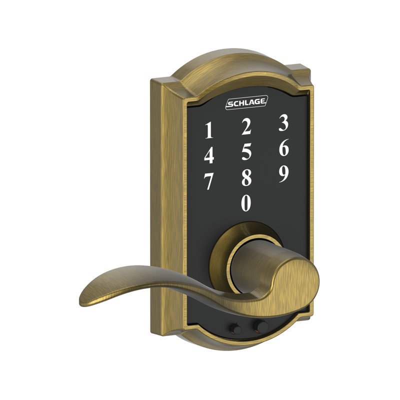 Schlage Touch Keyless Touchscreen Lever with Camelot Trim and Accent Lever, Antique Brass