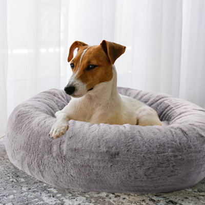 PETMAKER 25in Donut Dog Bed for Small Pets – Memory Foam Pet Bed with Removable Washable Cover and Anti-Slip Bottom, Gray