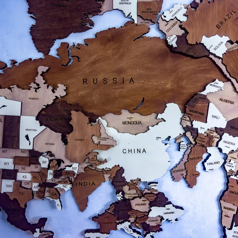 Wooden World Map - Brown