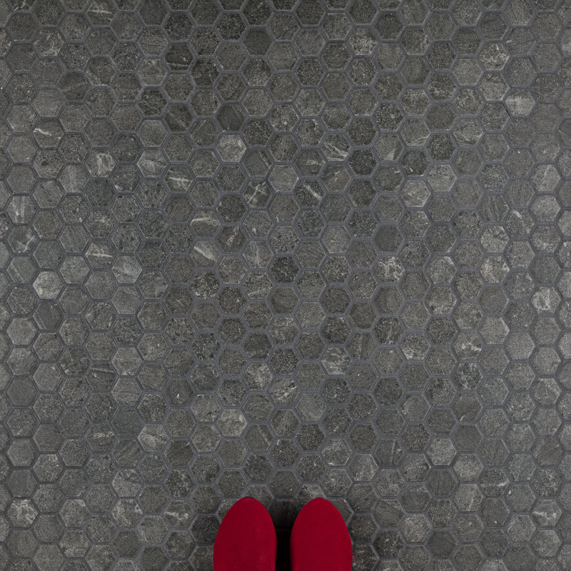 Liverpool Series 1" x 1" Ceramic Honeycomb Mosaic Wall & Floor Tile, Dark Gray