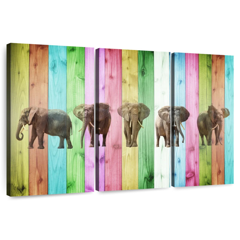 Color Stripe Elephants, 48" H x 74" W