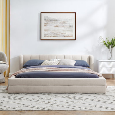 Structure de lit tapissier avec lit plateforme en tissu épais en chenille avec tête de lit et structure solide