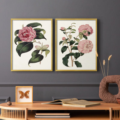 «Pink Floral Mix III» - reproduction encadrée de qualité supérieure - prête à être accrochée - aucun clou requis - aucun clou requis