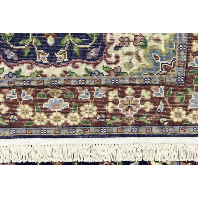 Tapis floral bleu en laine noué à la main Floral, Rectangle de 2 pi 8 po x 4 pi