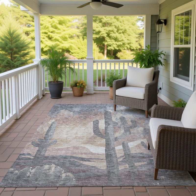 Machine Washable Indoor/Outdoor Braegger ACN2337 Botanical Rug, Rectangle 9' x 12'