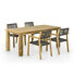 71" Bovey Reclaimed Teak Indoor Outdoor Dining Table Set With Four Rope Teak Armchairs